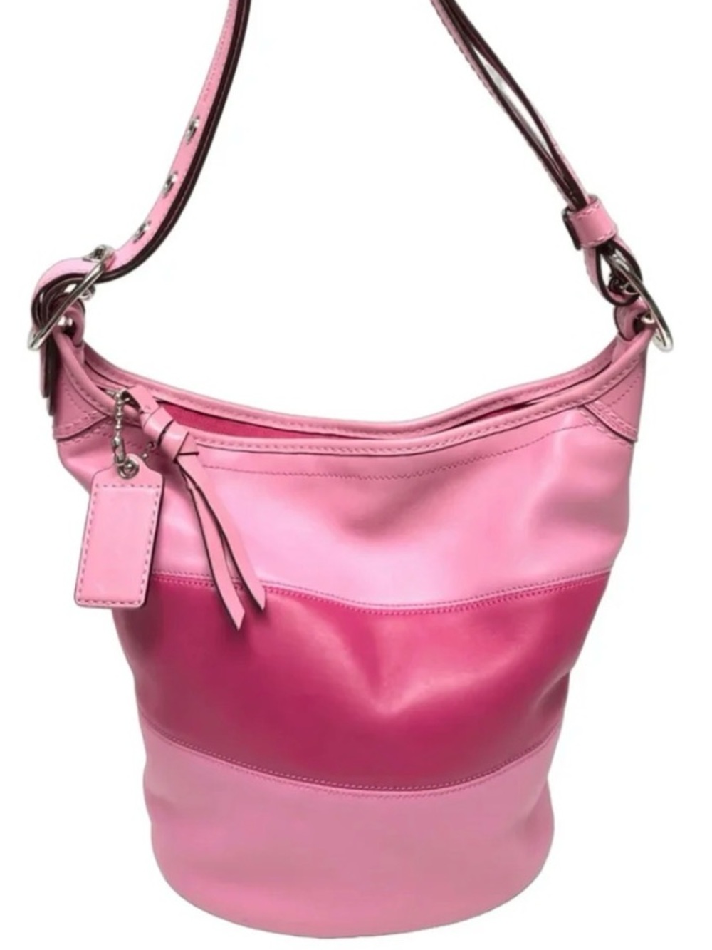 Vintage Coach Rugby Bucket Bag pink Leather Large Stripe Y2K Rare shoulder bag